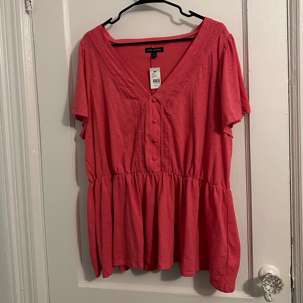 NWT Lane Bryant Pink top size 22/24 empire waist flowy neon pink